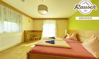 A bright and stylish room with two beds, light walls, and wooden details. Large windows provide plenty of daylight.