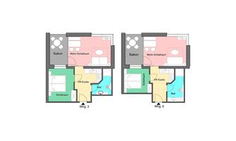 A graphical representation of two floor plans for apartments. The plans show different rooms and their arrangement.