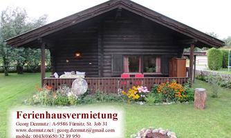 A cozy wooden house in a green setting with flowers in the foreground. Ideal for a relaxing holiday.