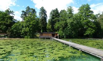 This is our bathing dock with the bathhouse featuring changing rooms and restrooms.