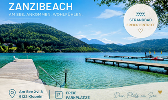 A beautiful lake with clear blue water and green mountains.  
There are wooden piers at the shore and an inviting atmosphere.