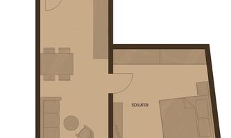 A garden apartment with a sleeping area, a living room, and a bathroom. The layout shows a cozy space of 40 m².