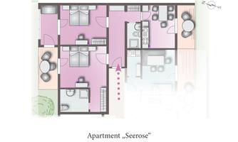 A floor plan of the apartment "Seerose" with several rooms. The light-flooded living areas are clearly structured and designed in a modern way.