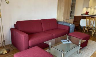 The sofa bed in the living room can easily be used as a double bed.