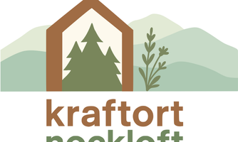 A stylized logo featuring a house and trees in soft colors. The text "kraftort nockloft" is clearly readable below.