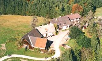 A cozy farmhouse surrounded by forests and meadows. The path leads directly to the building in the rural setting.