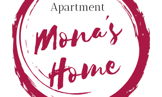 A stylish logo design for an apartment named "Mona's Home". It has a modern, inviting look with a combination of fonts and colors.