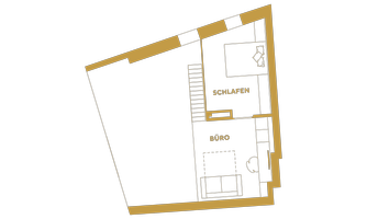 A modern floor plan drawing for an apartment. The rooms are marked as a sleeping area and an office.