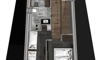 An overview of the floor plan of an apartment. The rooms are clearly arranged, including kitchen, bathroom, and living area.