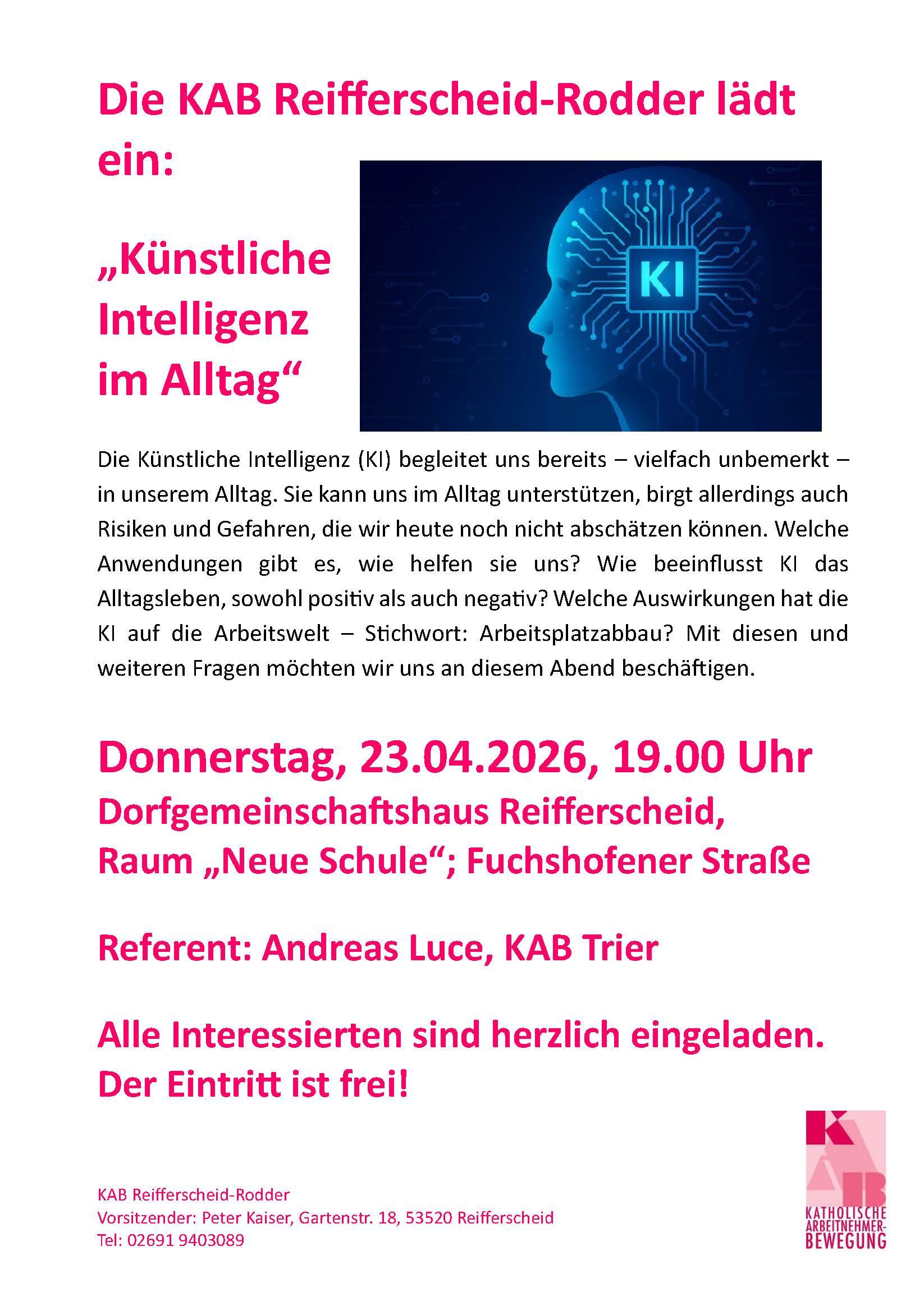 Plakat Künstliche Intelligenz im Altag, @ KAB Reifferscheid Rodder