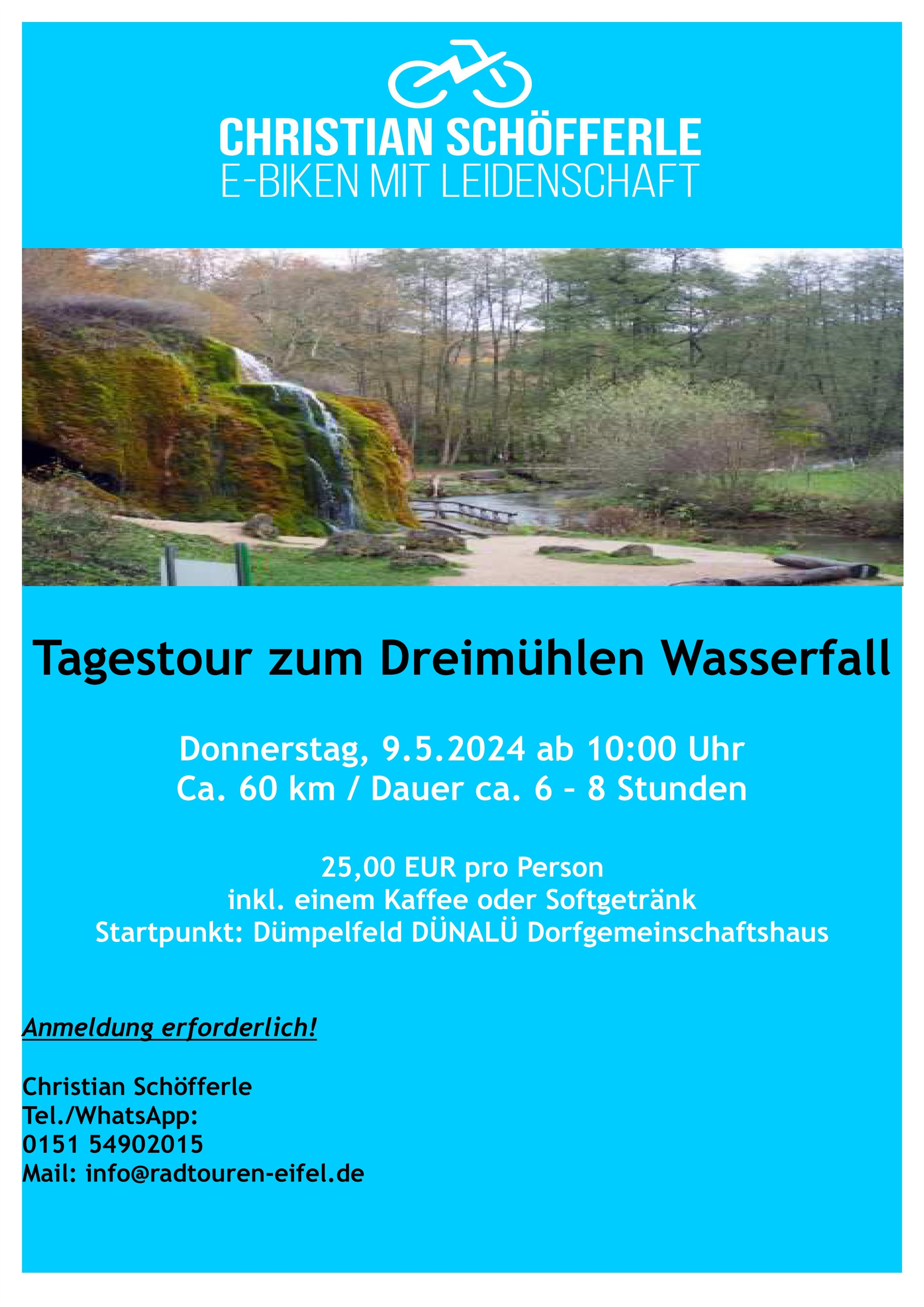 Plakat Tagestour zum Dreimühlen Wasserfall, @ Radtouren Eifel|Christian Schöfferle