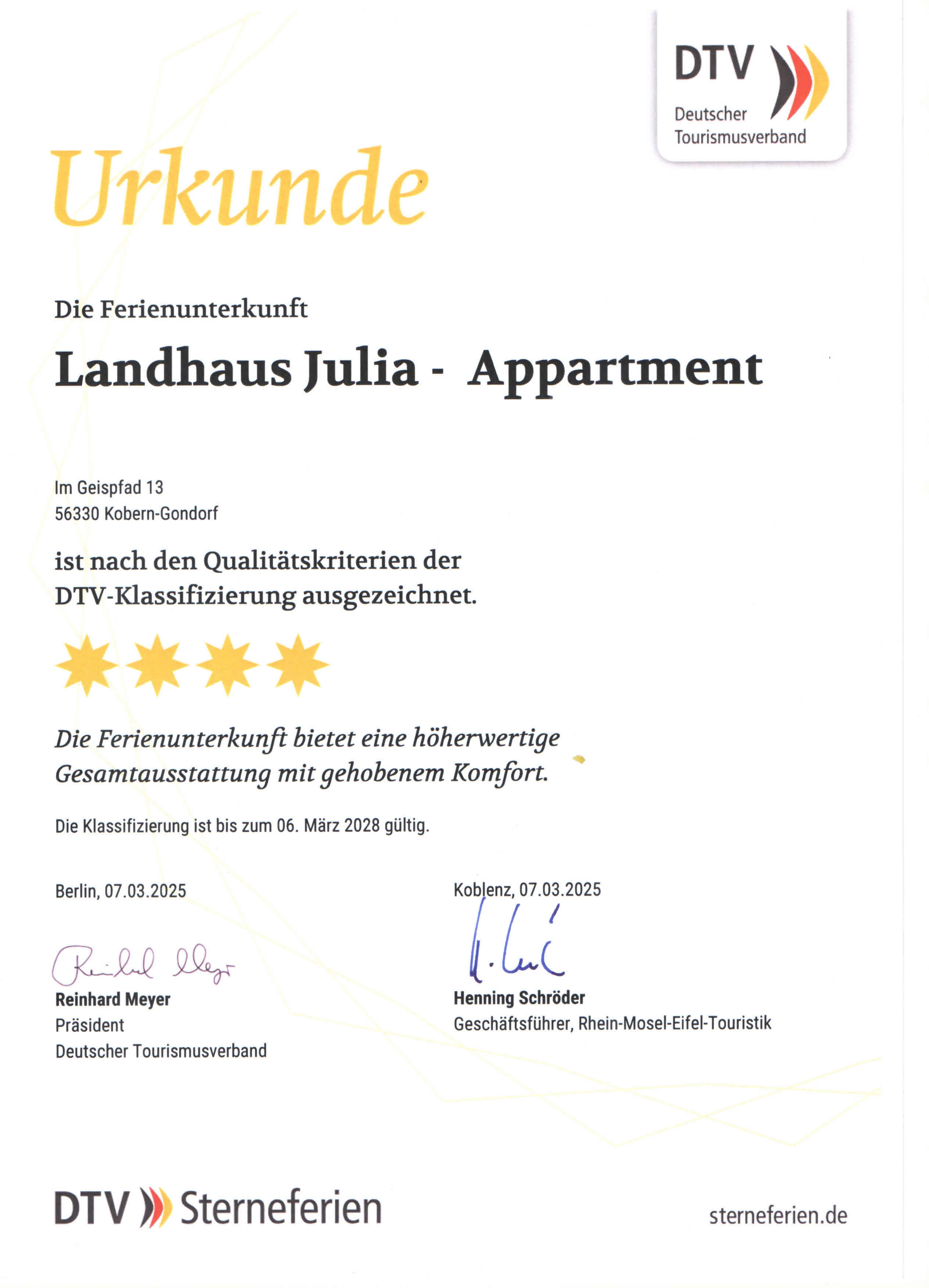 Klassifizierung Appartement 2025