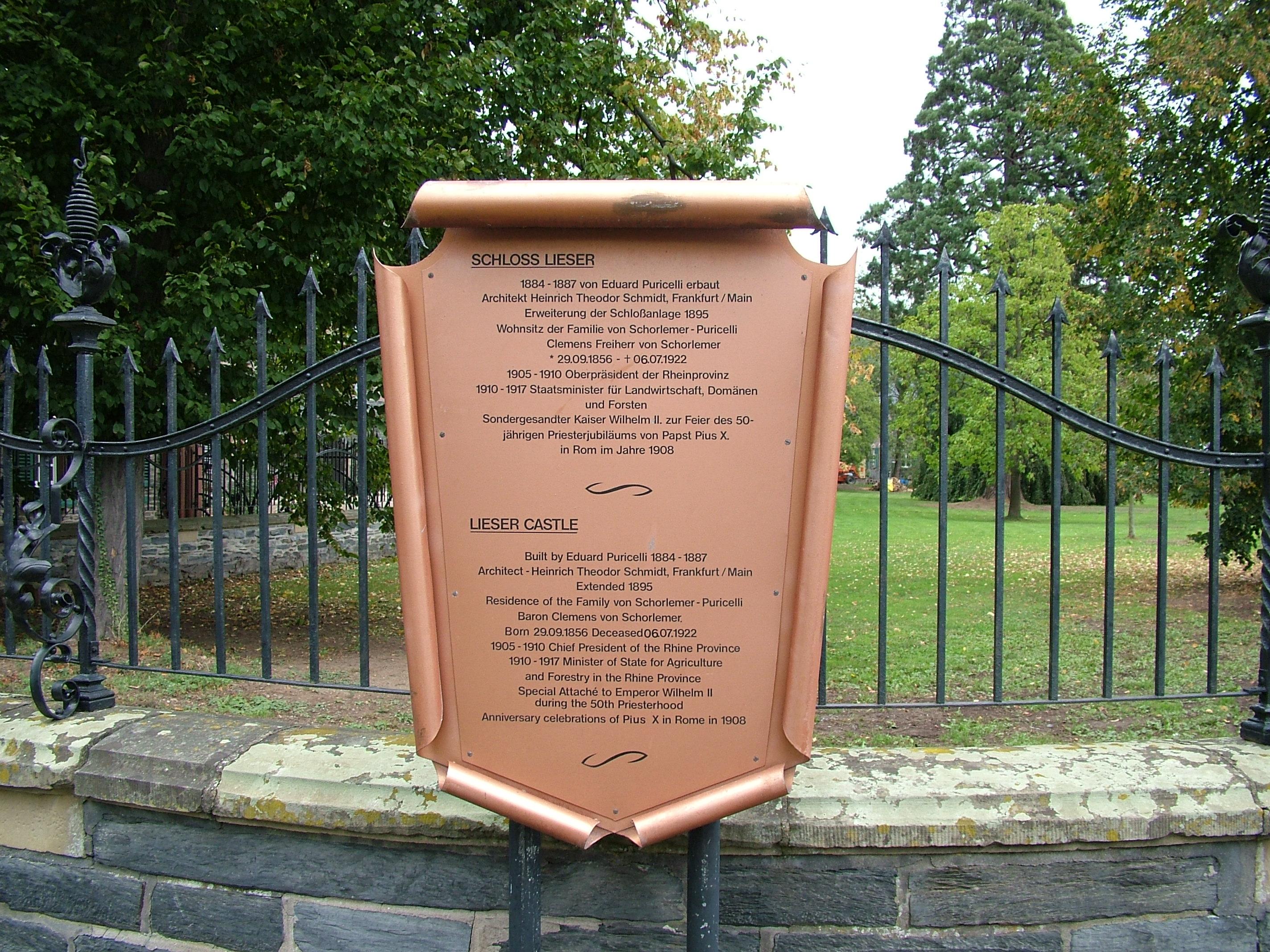 Infotafel Schloss Lieser