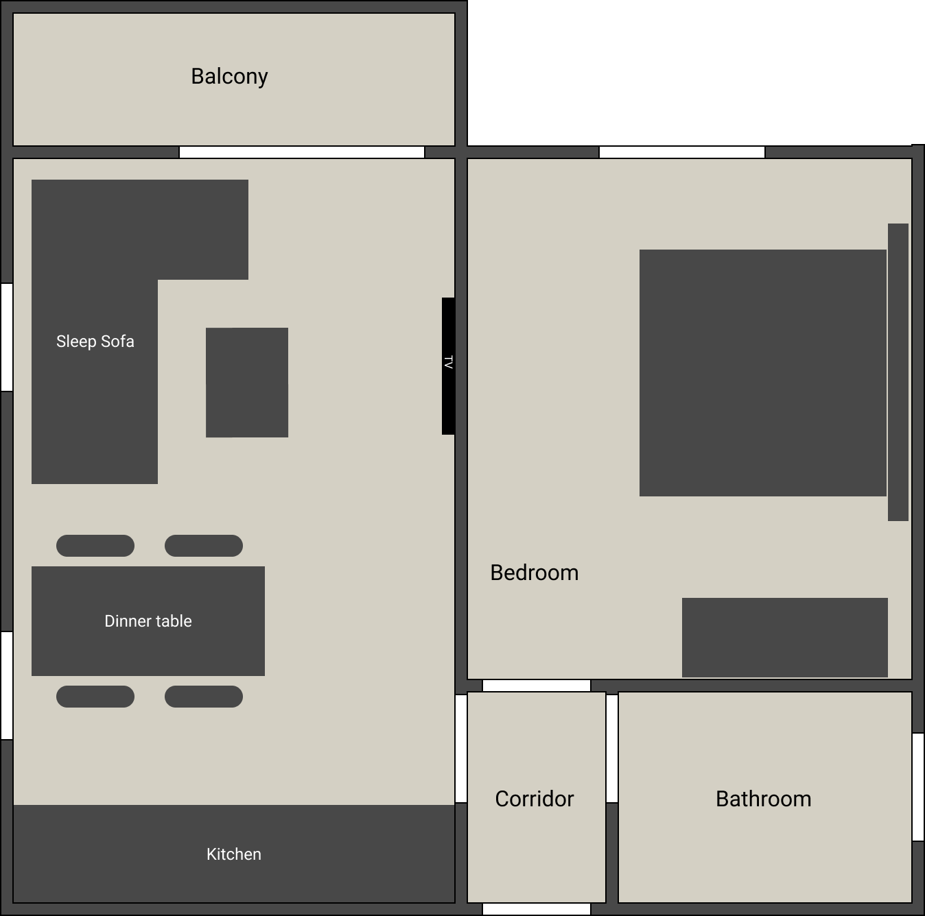 Layout of the apartment (1B, and 2B) Layout of the apartment (1B, and 2B)