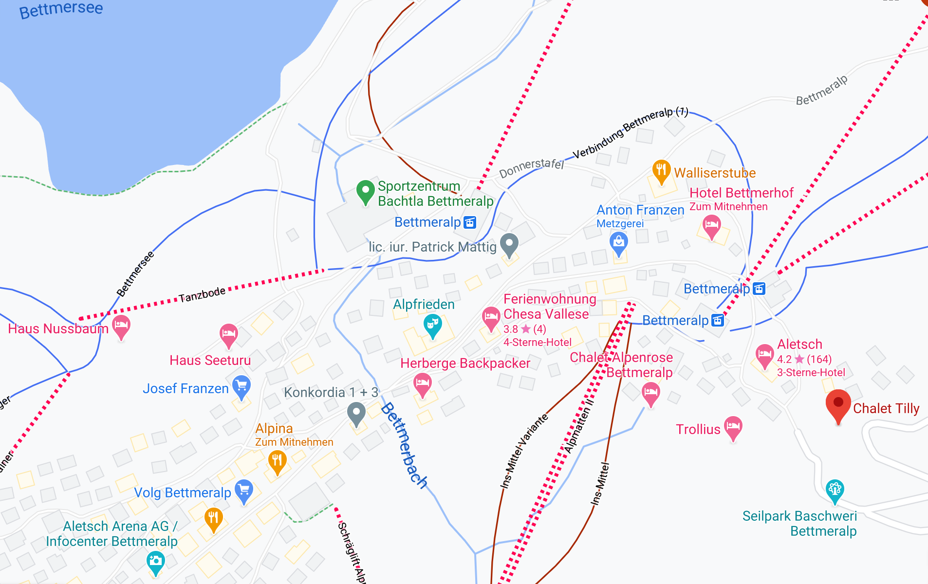 Lage Chalet Tilly Bettmeralp, Karte Lage Chalet Tilly Bettmeralp, Karte