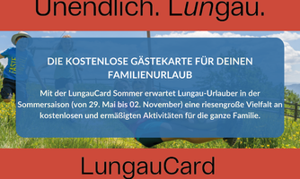 An appealing advertisement for the LungauCard, the free guest card for families in Lungau. It provides information about activities and offers for the vacation season.