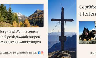 An informative brochure about mountain hikes featuring pictures of waterfalls, flowers, and mountain landscapes. It showcases the services of certified mountain guides in Austria.