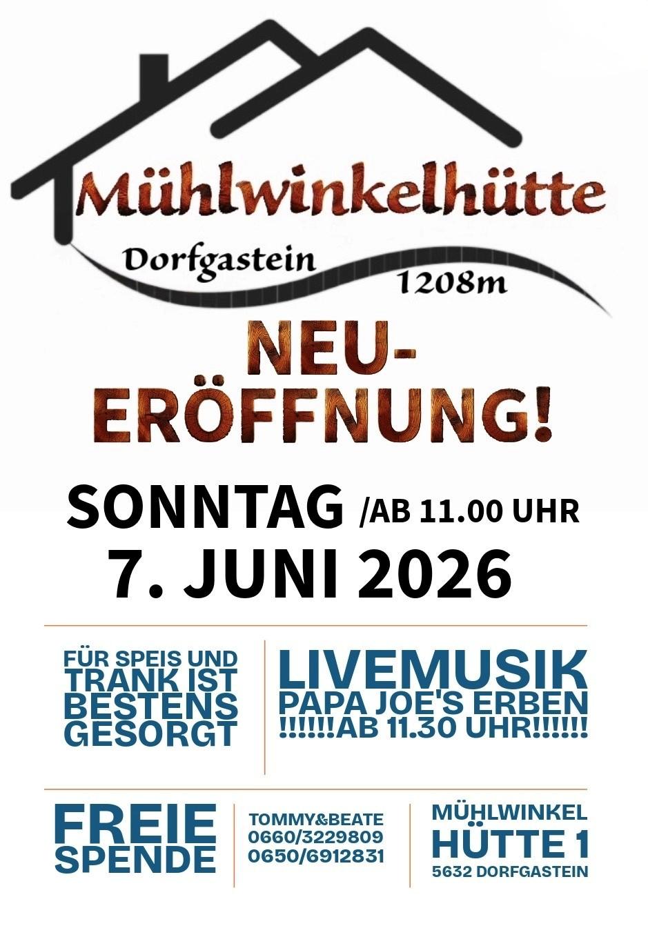 Neueröffnung Mühlwinkelhütte mit Live-Musik