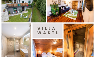 The Villa Wastl offers a charming accommodation in nature with an inviting outdoor area. Inside, there are comfortable rooms, a modern shower, and a sauna for relaxation.