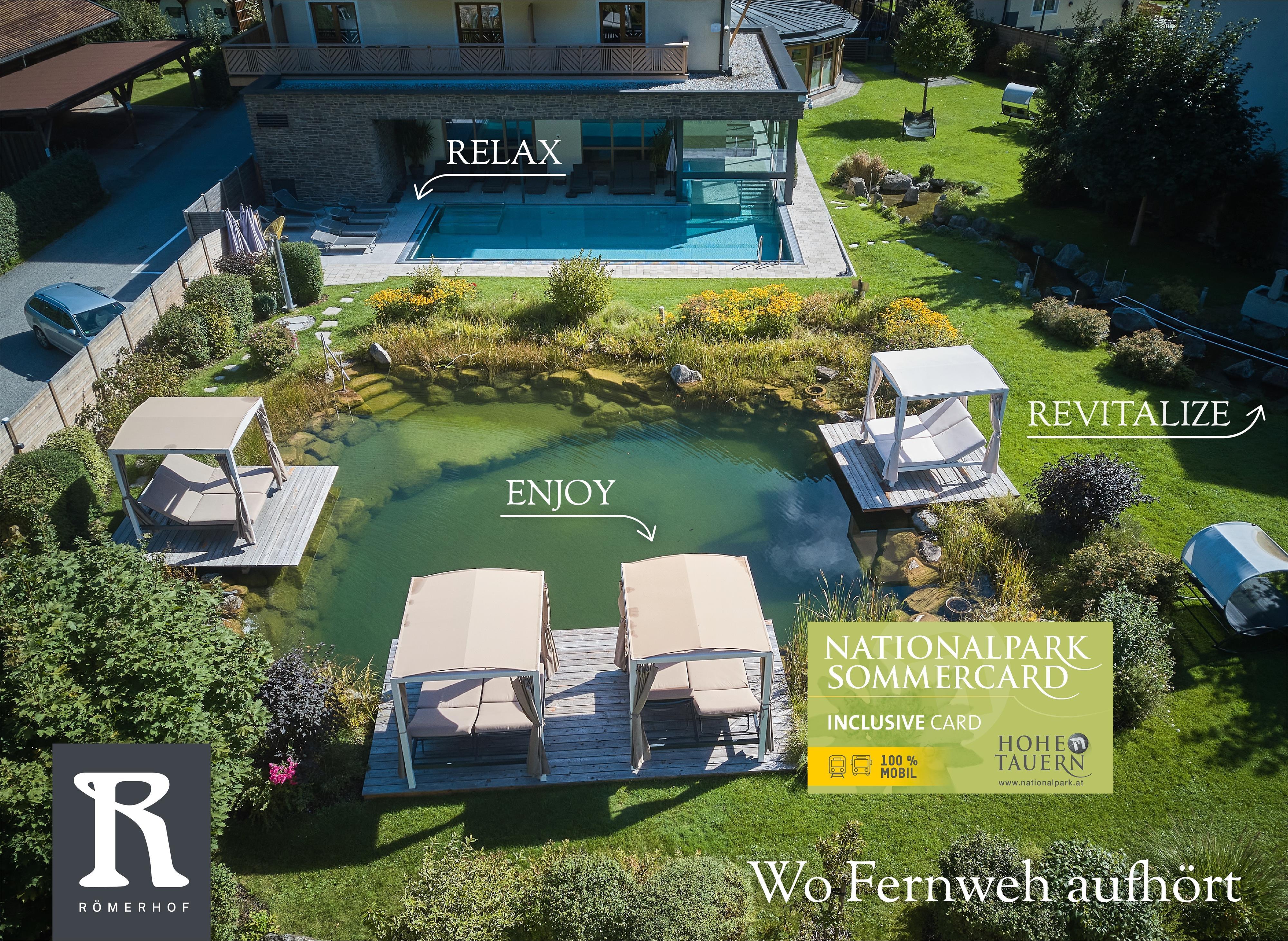 A beautiful garden with a pool and comfortable loungers. Perfect for relaxing and enjoying nature.