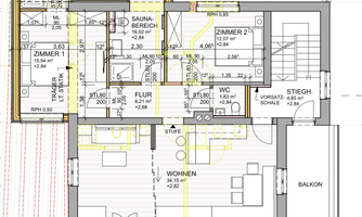 The image shows a floor plan of a house with various rooms. Details of the dimensions and arrangements of the rooms are drawn in.