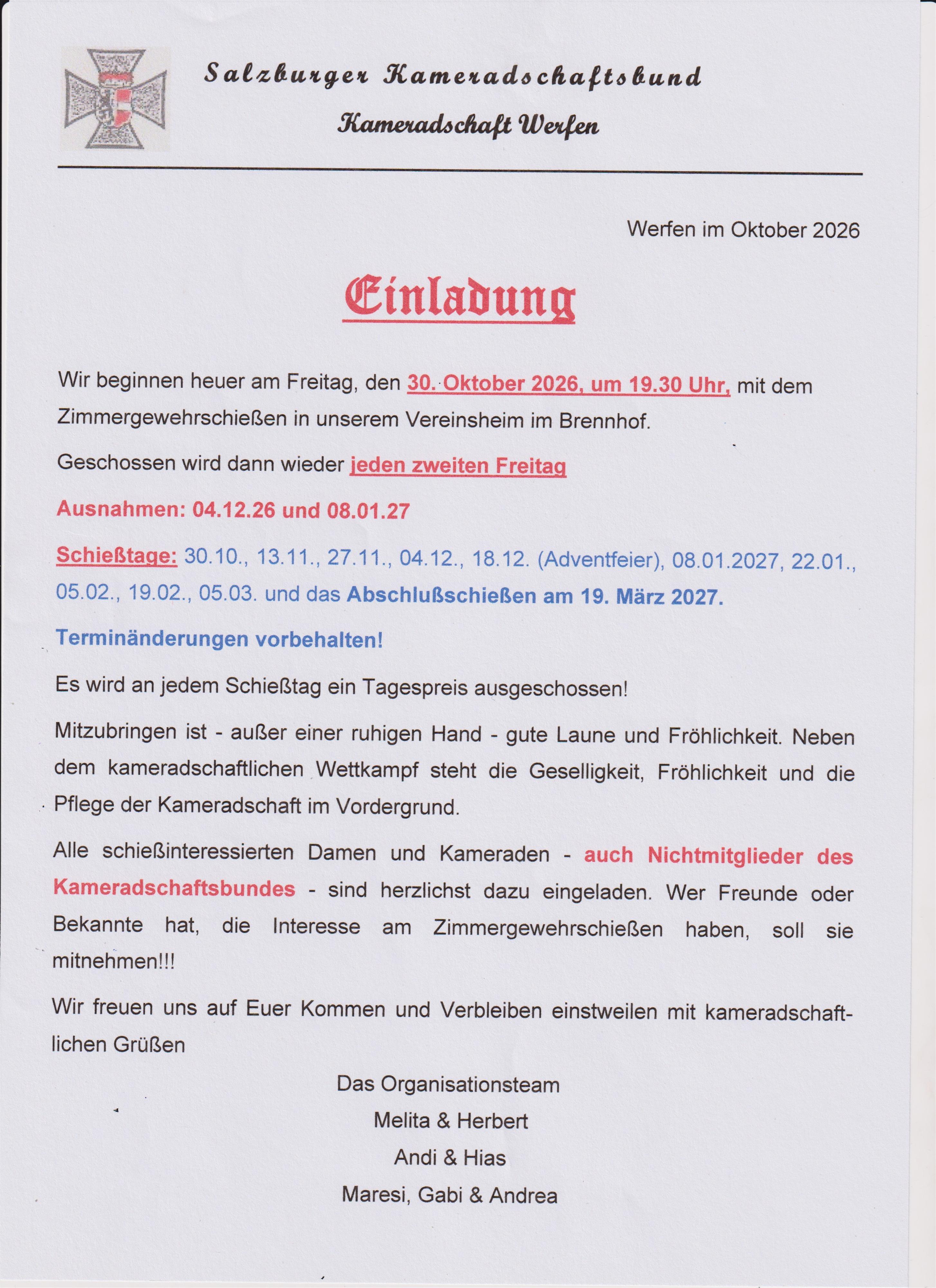 Zimmergewehrschiessen der Kameradschaft Werfen