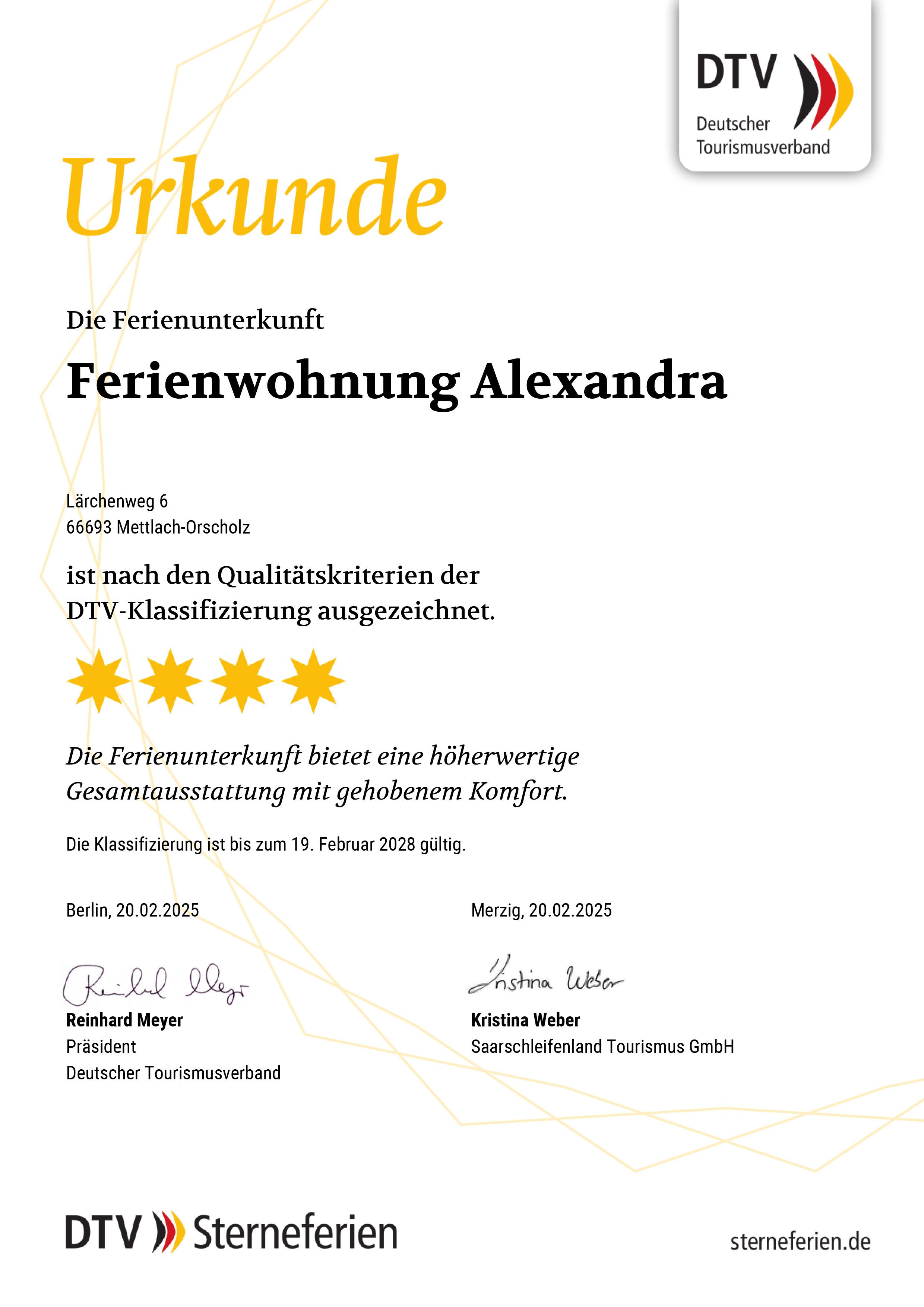 DTV Klassifizierung 4* Fewo Alexandra