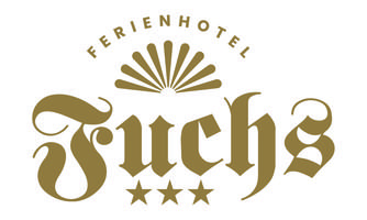 An elegant logo of the Fuchs holiday hotel. It features the hotel name in cursive font and three stars.