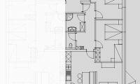 A floor plan sketch of a living space with various rooms and open areas. The drawing shows the arrangement of walls, doors, and windows.