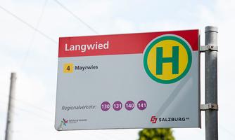 Stop Langwied with line number 4 to Mayrwies. Regional traffic with lines 130, 131, 140, and 141.